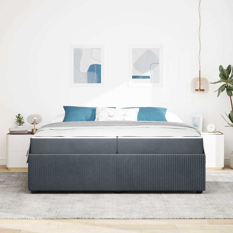 Casa si Gradina - Mobilier - Paturi si accesorii - Paturi - Cadru de pat cu saltea Gri inchis 200 x 200 cm Catifea - Infinity.ro