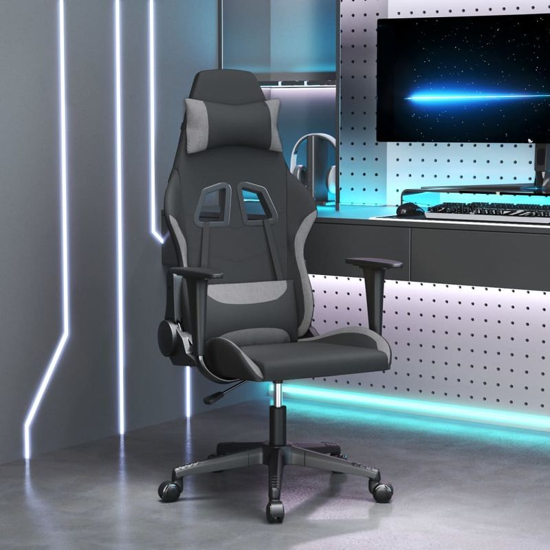 PC, gaming si accesorii - Gaming - Accesorii gaming - Scaune gaming - Scaun de jocuri cu masaj, negru si gri deschis, textil - Infinity.ro