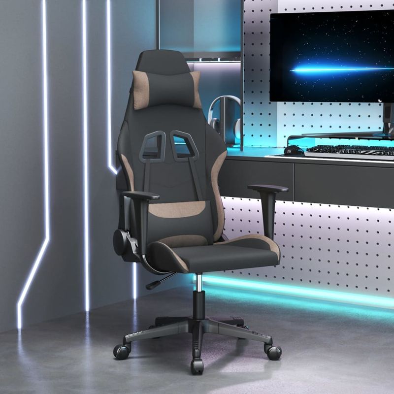 PC, gaming si accesorii - Gaming - Accesorii gaming - Scaune gaming - Scaun de gaming cu masaj, negru si taupe, material textil - Infinity.ro
