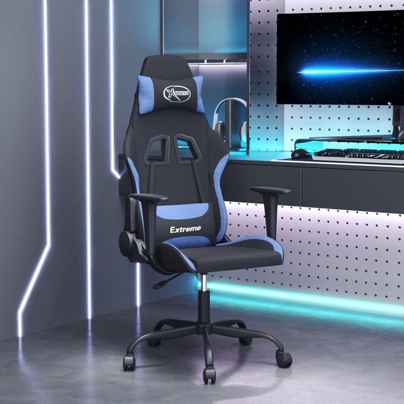 PC, gaming si accesorii - Gaming - Accesorii gaming - Scaune gaming - Scaun de gaming cu masaj, negru si albastru, material textil - Infinity.ro