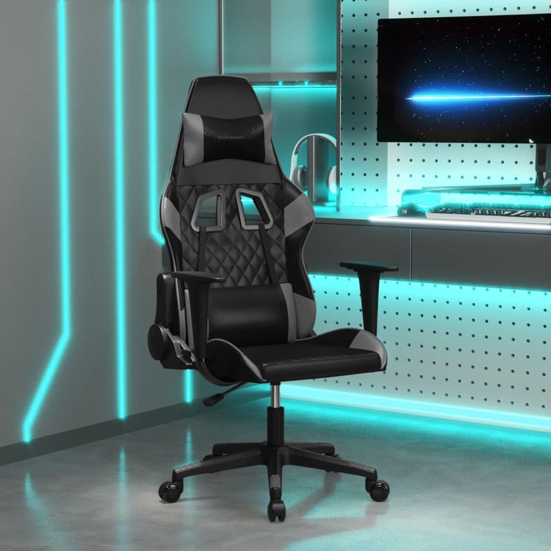 PC, gaming si accesorii - Gaming - Accesorii gaming - Scaune gaming - Scaun de gaming de masaj, negru si gri, piele ecologica - Infinity.ro