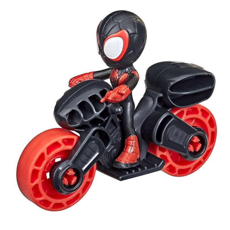 Jucarii, Copii si Bebe - Jucarii si jocuri - Figurine - Spiderman set motocicleta si figurina Miles Morales Spider Man 6cm - Infinity.ro