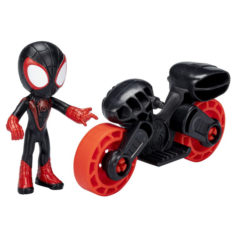 Jucarii, Copii si Bebe - Jucarii si jocuri - Figurine - Spiderman set motocicleta si figurina Miles Morales Spider Man 6cm - Infinity.ro