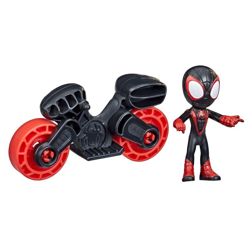 Jucarii, Copii si Bebe - Jucarii si jocuri - Figurine - Spiderman set motocicleta si figurina Miles Morales Spider Man 6cm - Infinity.ro