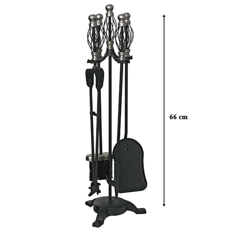 Casa si Gradina - Termice - Sobe, Seminee si accesorii - Accesorii seminee si sobe - Set stativ metalic cu 4 unelte pentru semineu, maner placat cu nichel, inaltime 66 cm - Infinity.ro