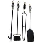 Casa si Gradina - Termice - Sobe, Seminee si accesorii - Accesorii seminee si sobe - Set stativ metalic cu 4 unelte pentru semineu, maner placat cu nichel, inaltime 66 cm - Infinity.ro