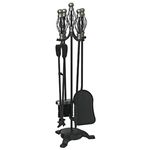 Casa si Gradina - Termice - Sobe, Seminee si accesorii - Accesorii seminee si sobe - Set stativ metalic cu 4 unelte pentru semineu, maner placat cu nichel, inaltime 66 cm - Infinity.ro