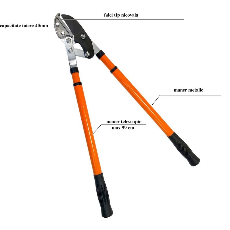 Casa si Gradina - Gradinarit si plante - Unelte gradinarit - Foarfeci gradinarit - Foarfeca metalica telescopica 65-100 cm, pentru taiat crengi, max 40mm - Infinity.ro