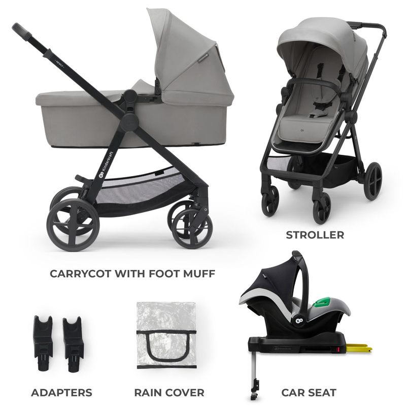 Jucarii, Copii si Bebe - Carucioare si articole de transport - Carucioare - Carucioare 3 in 1 - Carucior Kinderkraft newly, 4 in 1, moonlight grey - Infinity.ro