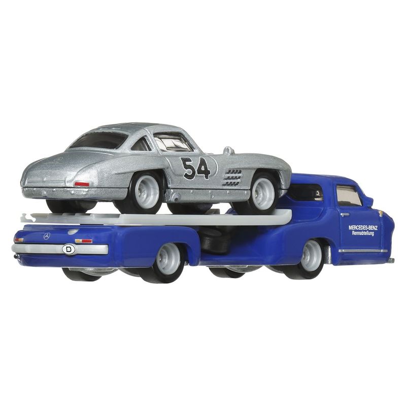Jucarii, Copii si Bebe - Jucarii si jocuri - Vehicule si jucarii cu telecomanda - Masinute - Hot wheels transportator  mercedes-benz 55 blaues wunder cu masinuta mercedes-benz 300 sl scara 1:64 - Infinity.ro