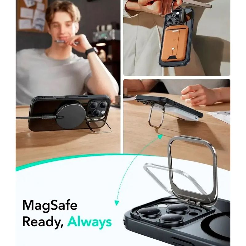 Laptop, Telefoane si Tablete - Telefoane mobile si accesorii - Accesorii Telefoane - Huse telefoane - Husa pentru iPhone 16 Pro - ESR Classic Hybrid HaloLock Kickstsi - Negru - Infinity.ro