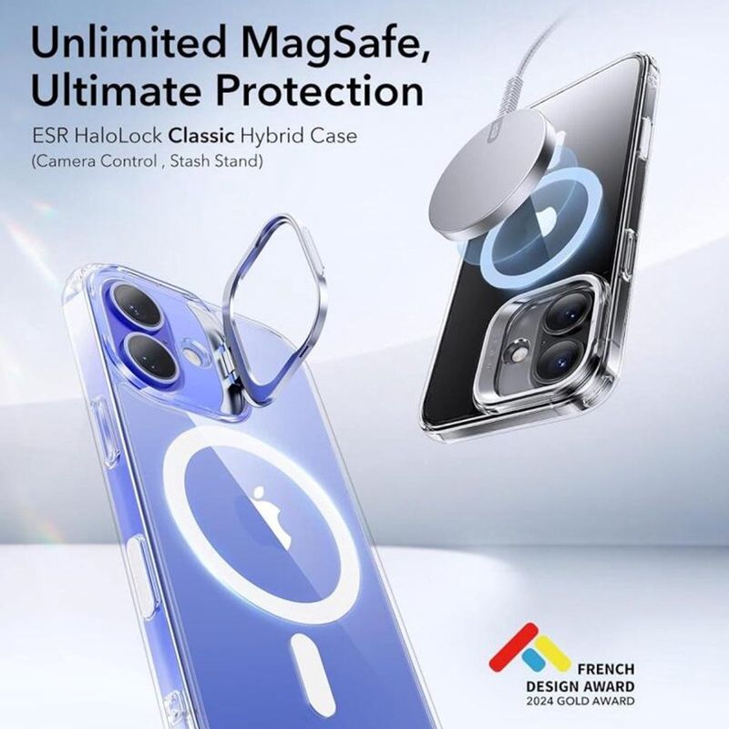 Laptop, Telefoane si Tablete - Telefoane mobile si accesorii - Accesorii Telefoane - Huse telefoane - Husa pentru iPhone 16 - ESR Classic Hybrid HaloLock Kickstsi - Transparent - Infinity.ro