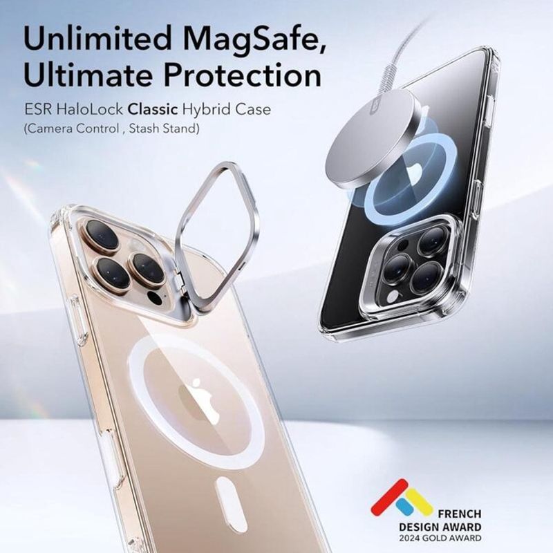 Laptop, Telefoane si Tablete - Telefoane mobile si accesorii - Accesorii Telefoane - Huse telefoane - Husa pentru iPhone 16 Pro - ESR Classic Hybrid HaloLock Kickstsi - Transparent - Infinity.ro