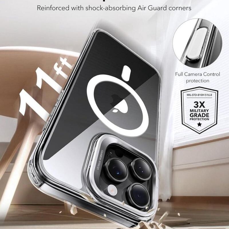 Laptop, Telefoane si Tablete - Telefoane mobile si accesorii - Accesorii Telefoane - Huse telefoane - Husa pentru iPhone 16 Pro - ESR Classic Hybrid HaloLock Kickstsi - Transparent - Infinity.ro