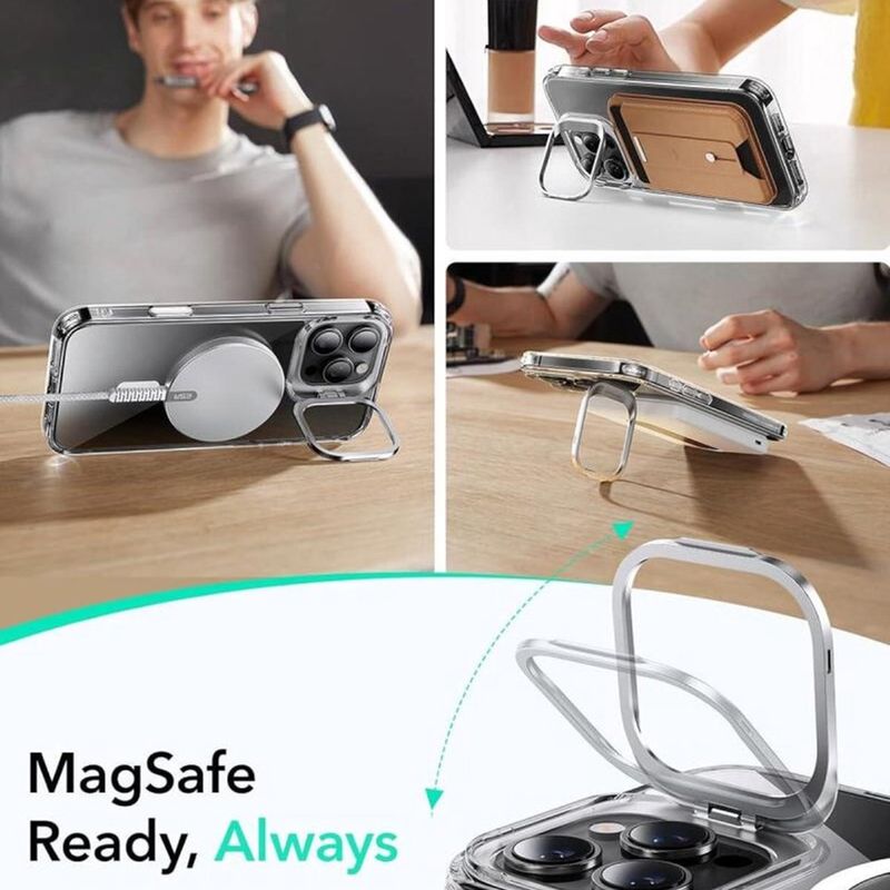 Laptop, Telefoane si Tablete - Telefoane mobile si accesorii - Accesorii Telefoane - Huse telefoane - Husa pentru iPhone 16 Pro - ESR Classic Hybrid HaloLock Kickstsi - Transparent - Infinity.ro