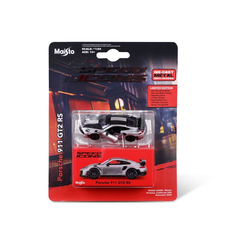 Jucarii, Copii si Bebe - Jucarii si jocuri - Vehicule si jucarii cu telecomanda - Masinute - Maisto masinuta metalica speed icons porsche 911 gt2 rs silver black scara 1 la 64 - Infinity.ro