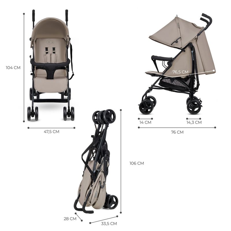 Jucarii, Copii si Bebe - Carucioare si articole de transport - Carucioare - Carucioare standard - Carucior sport Kinderkraft tik, tip umbrela,  stone beige - Infinity.ro