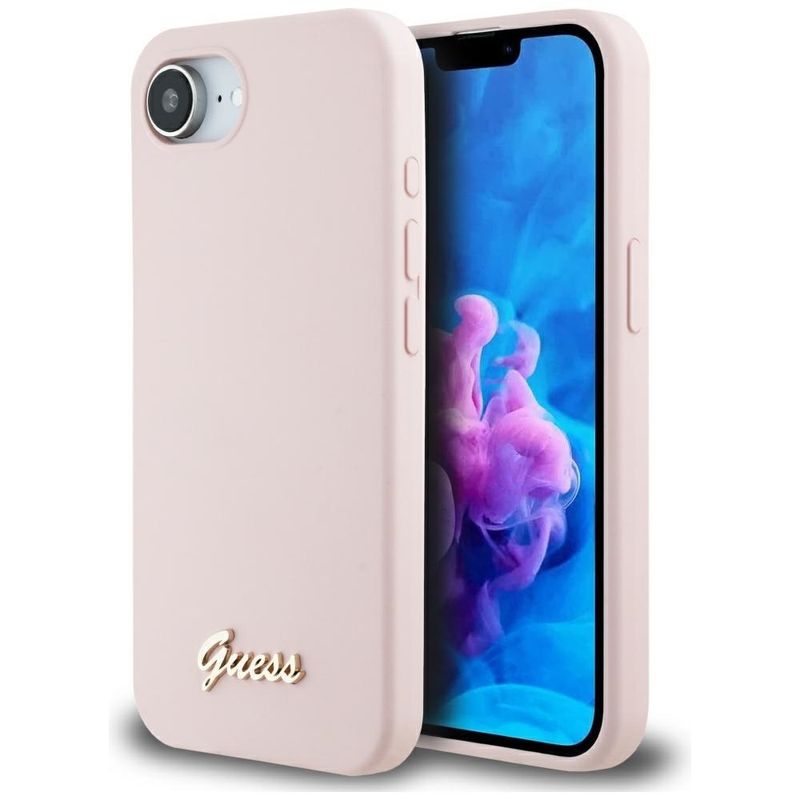 Laptop, Telefoane si Tablete - Telefoane mobile si accesorii - Accesorii Telefoane - Huse telefoane - Husa pentru iPhone 16e - Guess Silicone Script Metal Logo (GUHMPSE4SMBSLP) - Roz - Infinity.ro