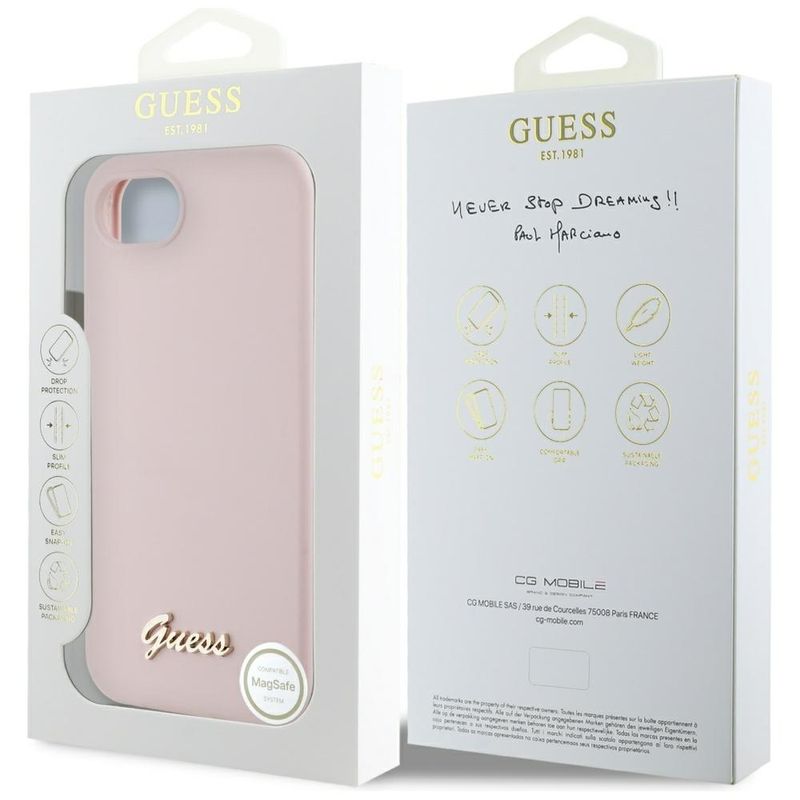 Laptop, Telefoane si Tablete - Telefoane mobile si accesorii - Accesorii Telefoane - Huse telefoane - Husa pentru iPhone 16e - Guess Silicone Script Metal Logo (GUHMPSE4SMBSLP) - Roz - Infinity.ro