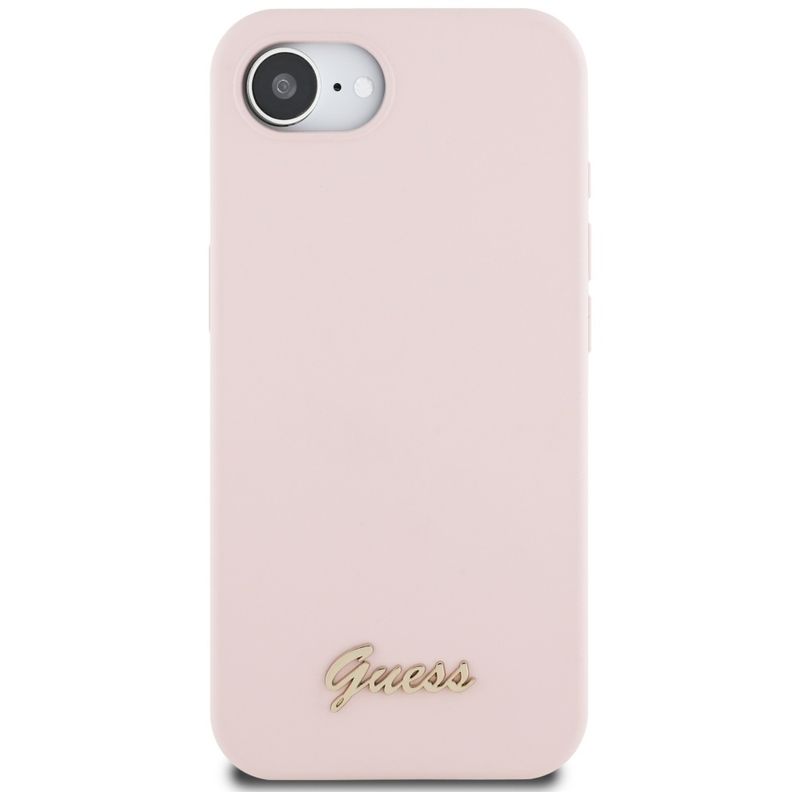 Laptop, Telefoane si Tablete - Telefoane mobile si accesorii - Accesorii Telefoane - Huse telefoane - Husa pentru iPhone 16e - Guess Silicone Script Metal Logo (GUHMPSE4SMBSLP) - Roz - Infinity.ro