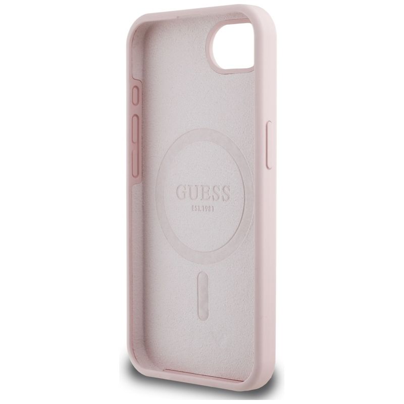 Laptop, Telefoane si Tablete - Telefoane mobile si accesorii - Accesorii Telefoane - Huse telefoane - Husa pentru iPhone 16e - Guess Silicone Script Metal Logo (GUHMPSE4SMBSLP) - Roz - Infinity.ro