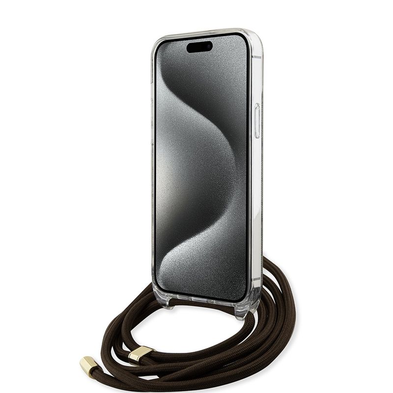 Laptop, Telefoane si Tablete - Telefoane mobile si accesorii - Accesorii Telefoane - Huse telefoane - Husa pentru iPhone 15 Pro - Guess Crossbody Cord 4G Print (GUHCP15LHC4SEW) - Maro - Infinity.ro