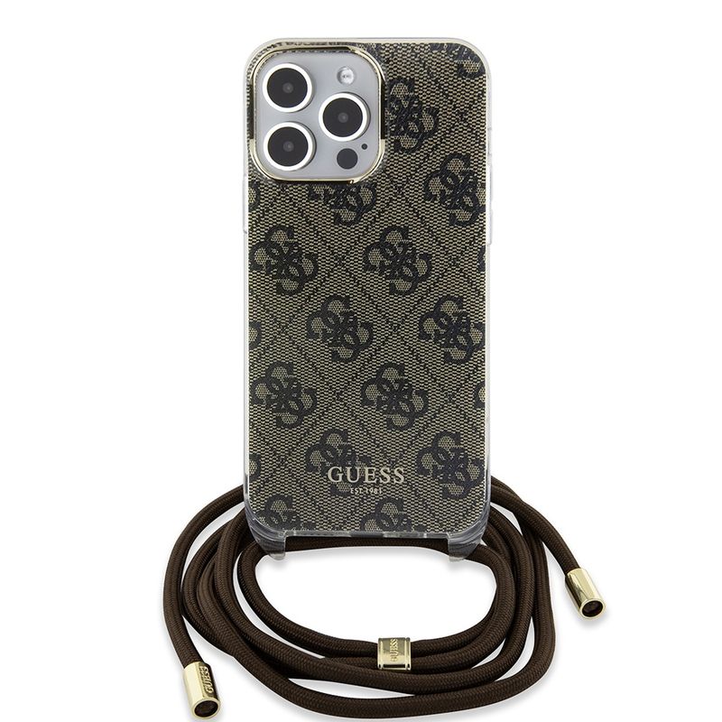 Laptop, Telefoane si Tablete - Telefoane mobile si accesorii - Accesorii Telefoane - Huse telefoane - Husa pentru iPhone 15 Pro - Guess Crossbody Cord 4G Print (GUHCP15LHC4SEW) - Maro - Infinity.ro