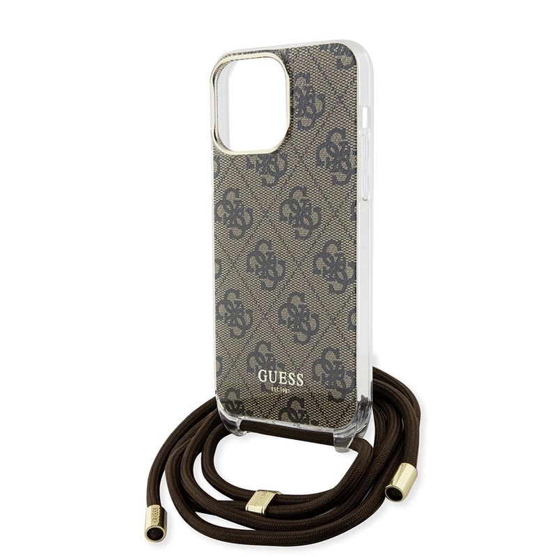 Laptop, Telefoane si Tablete - Telefoane mobile si accesorii - Accesorii Telefoane - Huse telefoane - Husa pentru iPhone 15 Pro - Guess Crossbody Cord 4G Print (GUHCP15LHC4SEW) - Maro - Infinity.ro