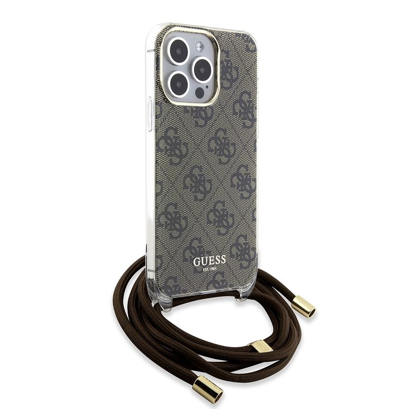 Laptop, Telefoane si Tablete - Telefoane mobile si accesorii - Accesorii Telefoane - Huse telefoane - Husa pentru iPhone 15 Pro - Guess Crossbody Cord 4G Print (GUHCP15LHC4SEW) - Maro - Infinity.ro