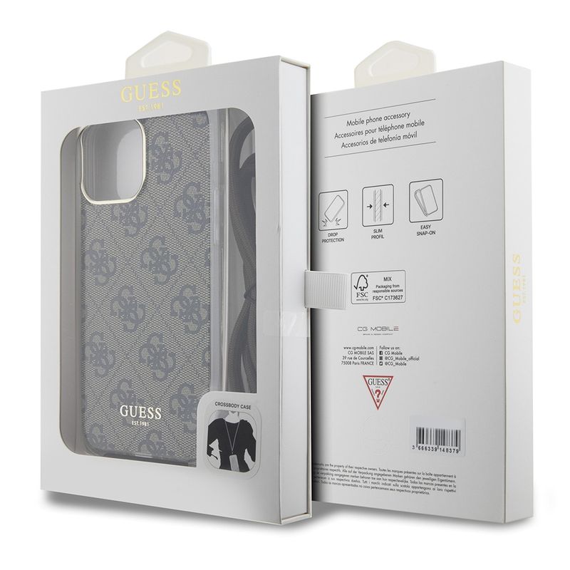 Laptop, Telefoane si Tablete - Telefoane mobile si accesorii - Accesorii Telefoane - Huse telefoane - Husa pentru iPhone 15 Pro - Guess Crossbody Cord 4G Print (GUHCP15LHC4SEW) - Maro - Infinity.ro