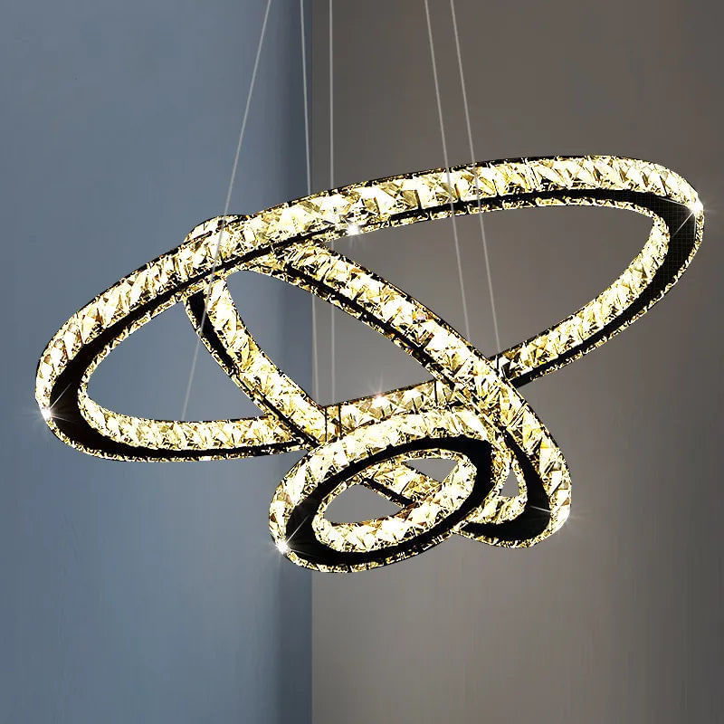 Casa si Gradina - Corpuri si surse de iluminat - Lustre si pendule - Lustra led suspendata cu telecomanda si cristal, 78w, 3 cercuri - Infinity.ro