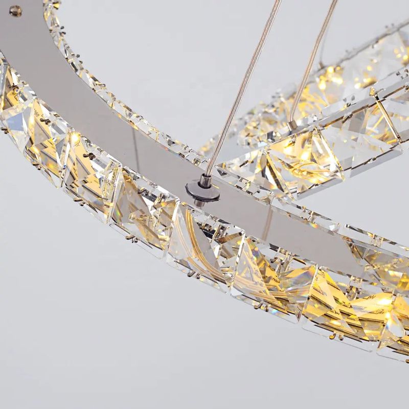 Casa si Gradina - Corpuri si surse de iluminat - Lustre si pendule - Lustra led suspendata cu telecomanda si cristal, 78w, 3 cercuri - Infinity.ro