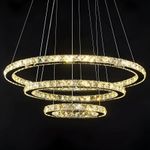 Casa si Gradina - Corpuri si surse de iluminat - Lustre si pendule - Lustra led suspendata cu telecomanda si cristal, 78w, 3 cercuri - Infinity.ro