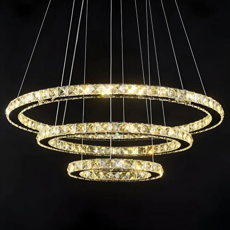 Casa si Gradina - Corpuri si surse de iluminat - Lustre si pendule - Lustra led suspendata cu telecomanda si cristal, 78w, 3 cercuri - Infinity.ro