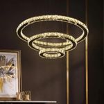 Casa si Gradina - Corpuri si surse de iluminat - Lustre si pendule - Lustra led suspendata cu telecomanda si cristal, 78w, 3 cercuri - Infinity.ro
