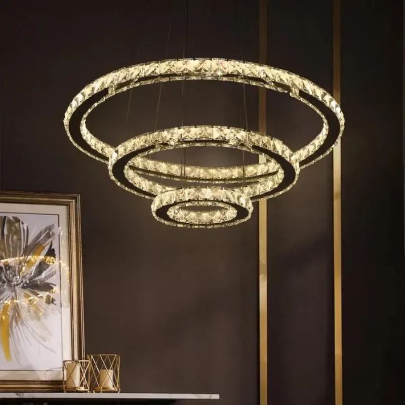 Casa si Gradina - Corpuri si surse de iluminat - Lustre si pendule - Lustra led suspendata cu telecomanda si cristal, 78w, 3 cercuri - Infinity.ro