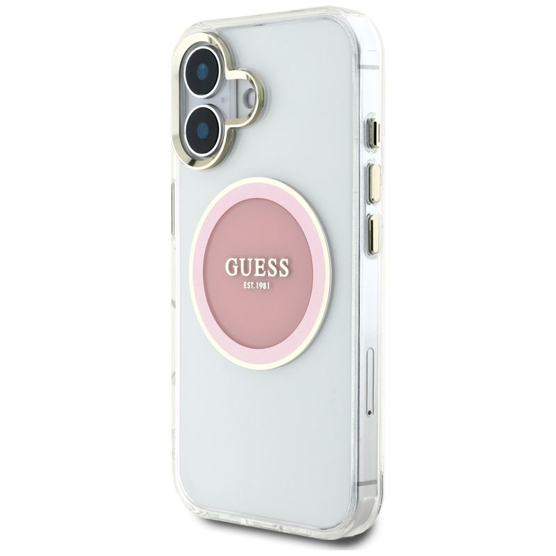 Laptop, Telefoane si Tablete - Telefoane mobile si accesorii - Accesorii Telefoane - Huse telefoane - Husa pentru iPhone 16 - Guess IML Metal ColoRosu Circle MagSafe (GUHMP16SHTDRCEDP) - Roz - Infinity.ro