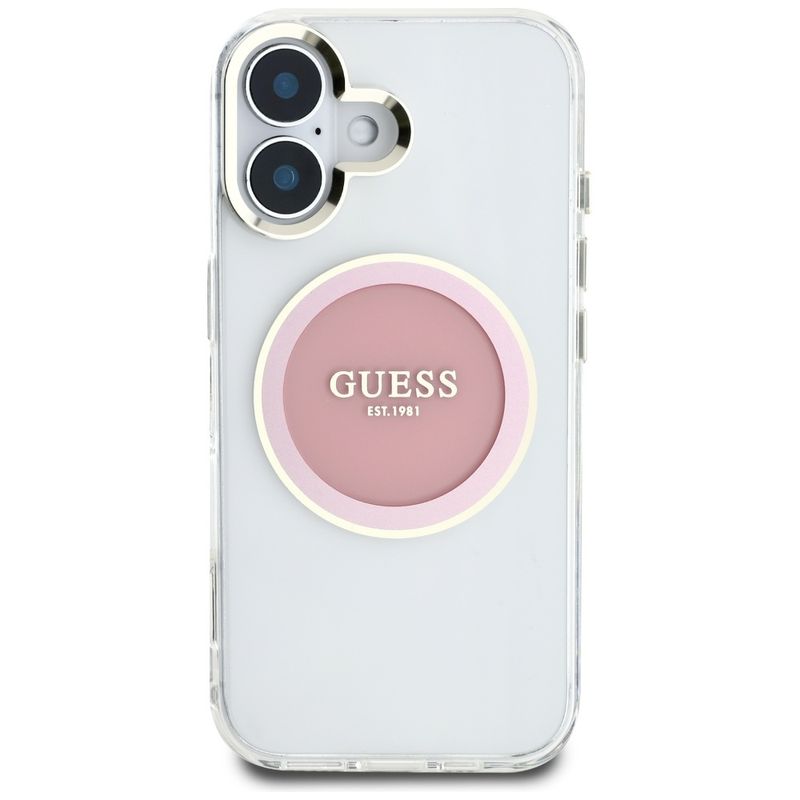 Laptop, Telefoane si Tablete - Telefoane mobile si accesorii - Accesorii Telefoane - Huse telefoane - Husa pentru iPhone 16 - Guess IML Metal ColoRosu Circle MagSafe (GUHMP16SHTDRCEDP) - Roz - Infinity.ro