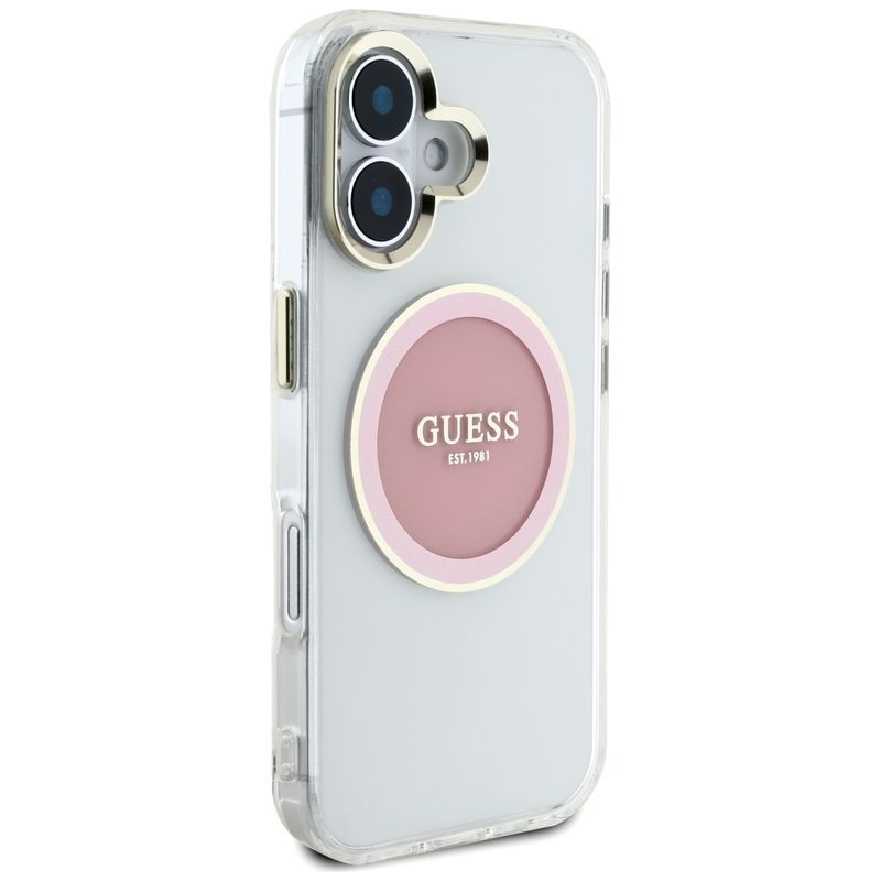 Laptop, Telefoane si Tablete - Telefoane mobile si accesorii - Accesorii Telefoane - Huse telefoane - Husa pentru iPhone 16 - Guess IML Metal ColoRosu Circle MagSafe (GUHMP16SHTDRCEDP) - Roz - Infinity.ro