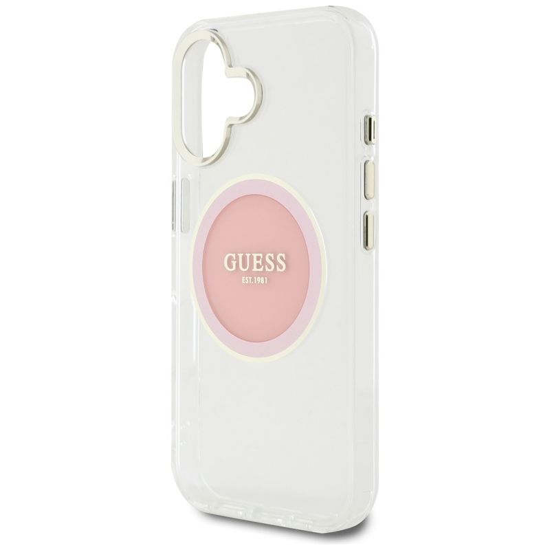 Laptop, Telefoane si Tablete - Telefoane mobile si accesorii - Accesorii Telefoane - Huse telefoane - Husa pentru iPhone 16 - Guess IML Metal ColoRosu Circle MagSafe (GUHMP16SHTDRCEDP) - Roz - Infinity.ro