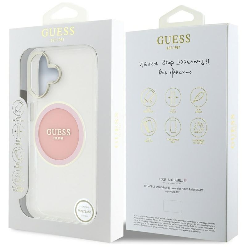 Laptop, Telefoane si Tablete - Telefoane mobile si accesorii - Accesorii Telefoane - Huse telefoane - Husa pentru iPhone 16 - Guess IML Metal ColoRosu Circle MagSafe (GUHMP16SHTDRCEDP) - Roz - Infinity.ro