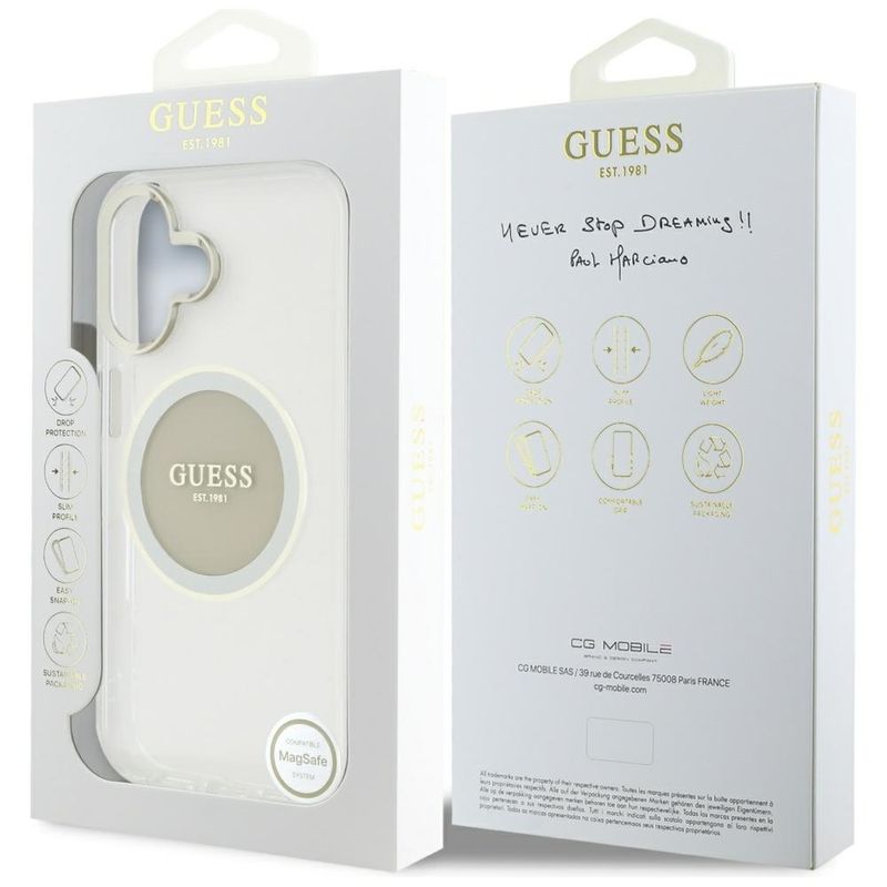 Laptop, Telefoane si Tablete - Telefoane mobile si accesorii - Accesorii Telefoane - Huse telefoane - Husa pentru iPhone 16 - Guess IML Metal ColoRosu Circle MagSafe (GUHMP16SHTDRCEDG) - Gri - Infinity.ro