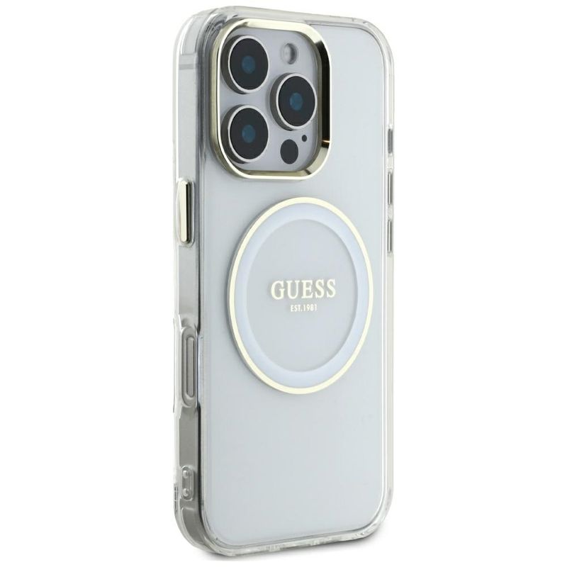 Laptop, Telefoane si Tablete - Telefoane mobile si accesorii - Accesorii Telefoane - Huse telefoane - Husa pentru iPhone 16 Pro Max - Guess IML Metal ColoRosu Circle MagSafe (GUHMP16XHTDRCEDH) - Alb - Infinity.ro