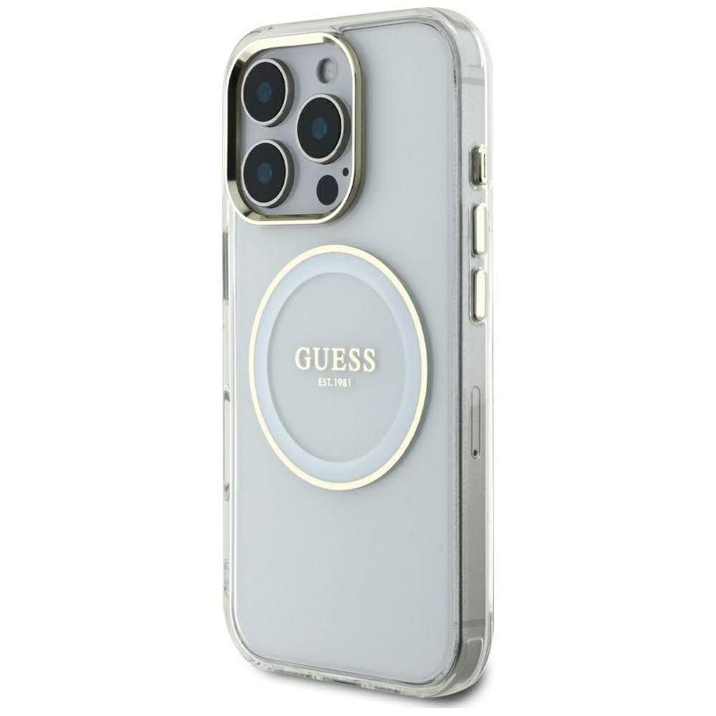 Laptop, Telefoane si Tablete - Telefoane mobile si accesorii - Accesorii Telefoane - Huse telefoane - Husa pentru iPhone 16 Pro Max - Guess IML Metal ColoRosu Circle MagSafe (GUHMP16XHTDRCEDH) - Alb - Infinity.ro