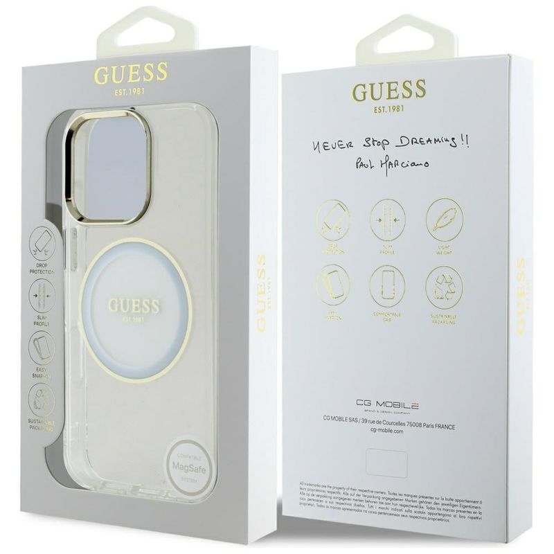 Laptop, Telefoane si Tablete - Telefoane mobile si accesorii - Accesorii Telefoane - Huse telefoane - Husa pentru iPhone 16 Pro Max - Guess IML Metal ColoRosu Circle MagSafe (GUHMP16XHTDRCEDH) - Alb - Infinity.ro