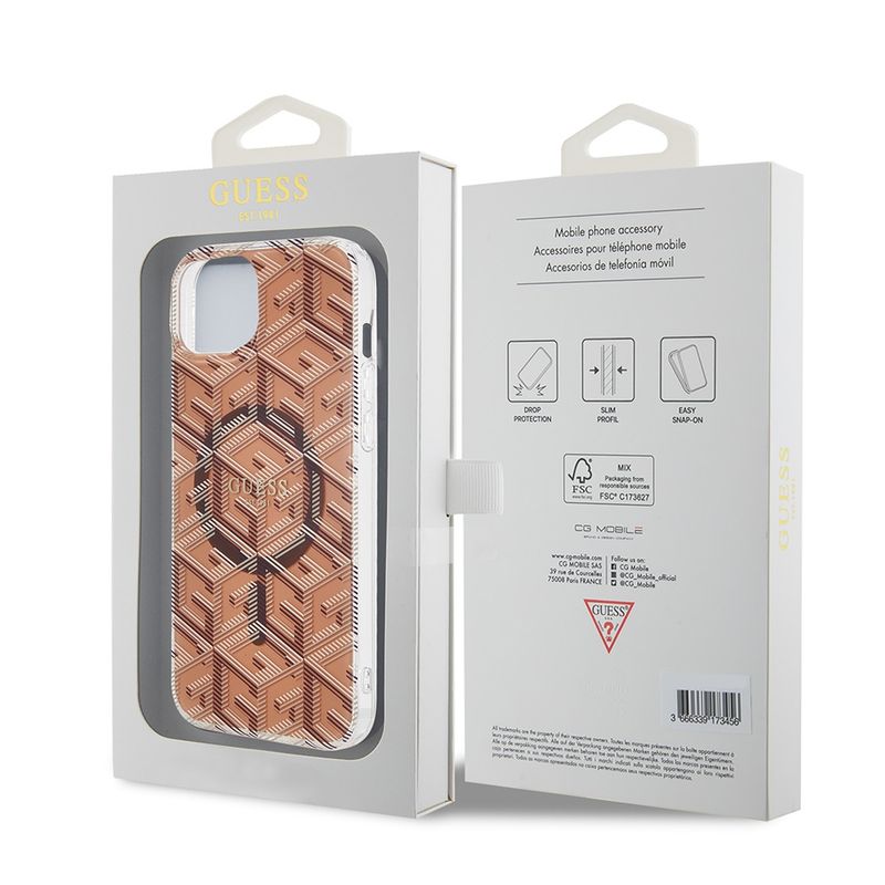 Laptop, Telefoane si Tablete - Telefoane mobile si accesorii - Accesorii Telefoane - Huse telefoane - Husa pentru iPhone 15 Plus - Guess IML GCube MagSafe (GUHMP15MHGCUSTGW) - Maro - Infinity.ro