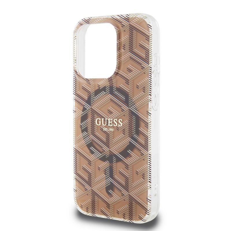 Laptop, Telefoane si Tablete - Telefoane mobile si accesorii - Accesorii Telefoane - Huse telefoane - Husa pentru iPhone 15 Pro - Guess IML GCube MagSafe (GUHMP15LHGCUSTGW) - Maro - Infinity.ro