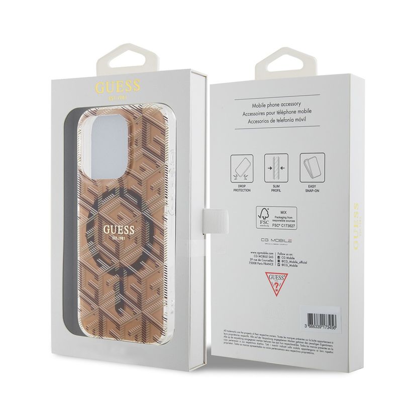 Laptop, Telefoane si Tablete - Telefoane mobile si accesorii - Accesorii Telefoane - Huse telefoane - Husa pentru iPhone 15 Pro - Guess IML GCube MagSafe (GUHMP15LHGCUSTGW) - Maro - Infinity.ro