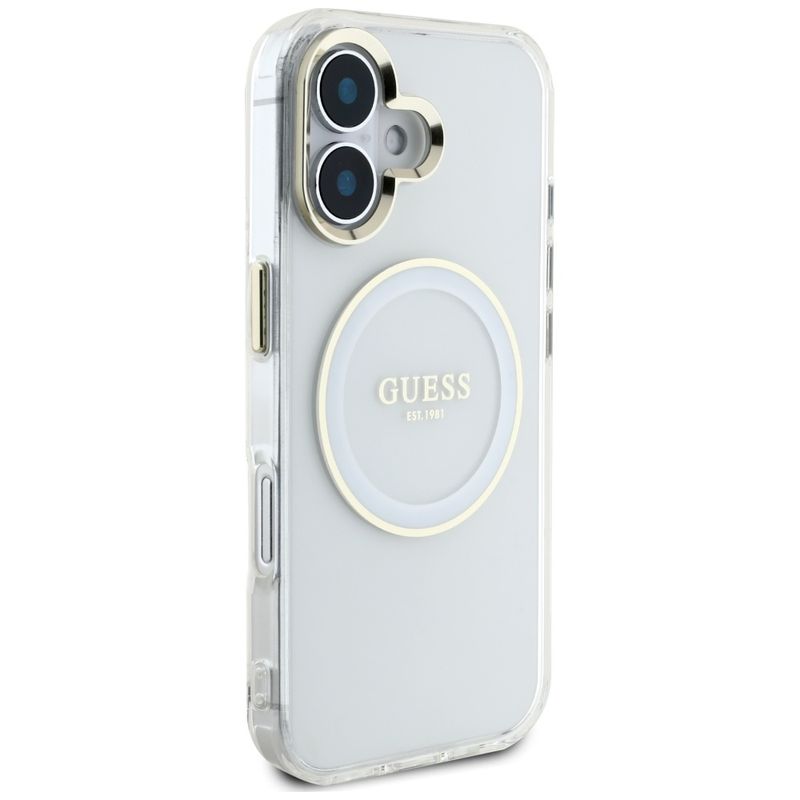Laptop, Telefoane si Tablete - Telefoane mobile si accesorii - Accesorii Telefoane - Huse telefoane - Husa pentru iPhone 16 - Guess IML Metal ColoRosu Circle MagSafe (GUHMP16SHTDRCEDH) - Alb - Infinity.ro