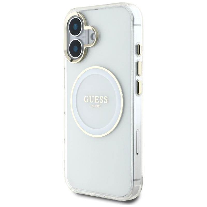 Laptop, Telefoane si Tablete - Telefoane mobile si accesorii - Accesorii Telefoane - Huse telefoane - Husa pentru iPhone 16 - Guess IML Metal ColoRosu Circle MagSafe (GUHMP16SHTDRCEDH) - Alb - Infinity.ro